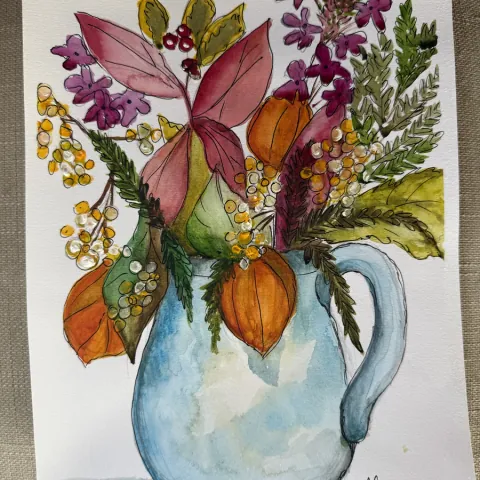 Autumnal Flowers in Mixed Media class
