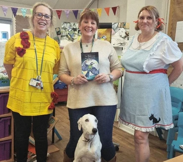 Hannah Farthing and Oliver the dog on World Book Day 2026